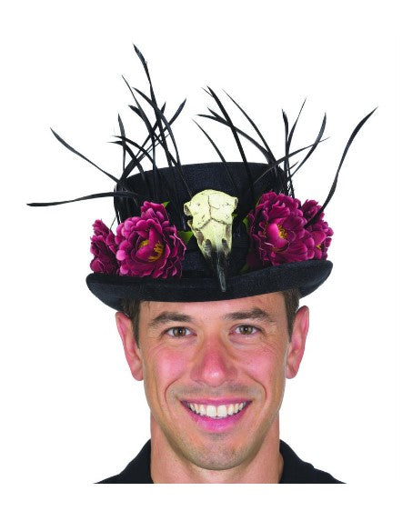 Sombrero de médico brujo - Bruja - Vudú - Cráneo de cuervo - Accesorio de disfraz - Adolescente adulto