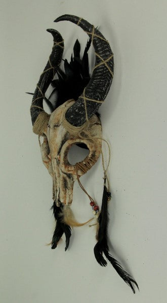 Tribal Skull Horned Demon Mask - Feathers - Costume Accessory - Adult Teen