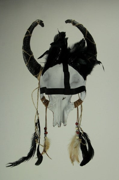 Tribal Skull Horned Demon Mask - Feathers - Costume Accessory - Adult Teen