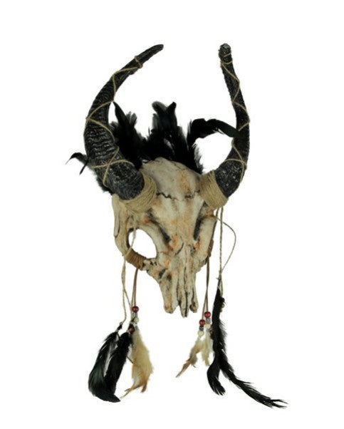 Tribal Skull Horned Demon Mask - Feathers - Costume Accessory - Adult Teen