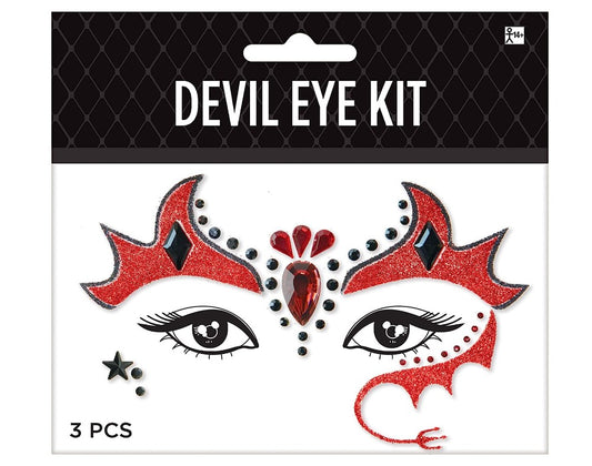 Devil Face & Body Jewels - Red/Black - Costume Accessory - One Size