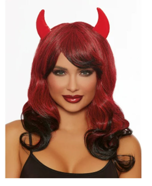 Devil Wig with Horns - Ombre - Red/Black - Costume Accessory - Adult Teen