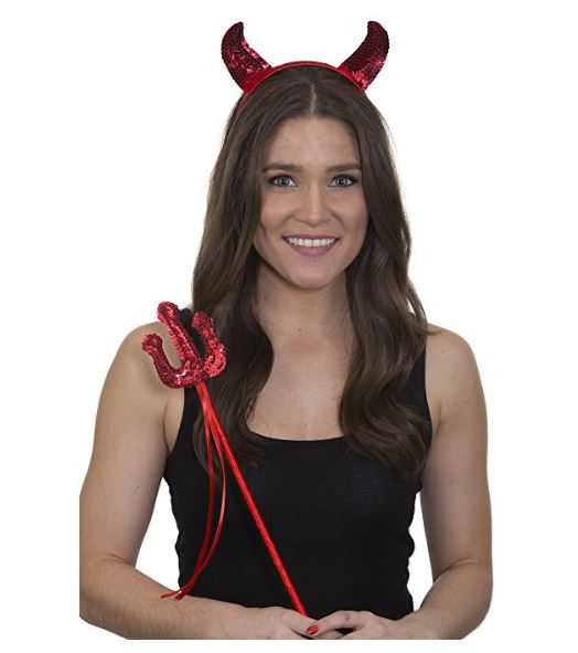 Devil Set - Sequin Red Horns and Pitchfork - Costume Accessory - Adult Teen