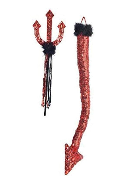 Devil Tail & Pitchfork Set - Red/Black - Costume Accessory - Adult Teen