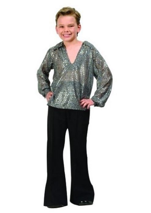 Disco Fever - Top plateado - Pantalones negros - Disfraz - Niño - Mediano 8-10