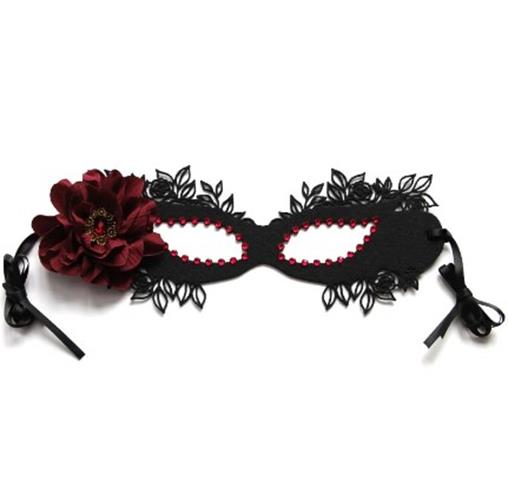 Eye Mask - Die Cut - Black/Red - Rose - Gems - Costume Accessories - Adult Teen