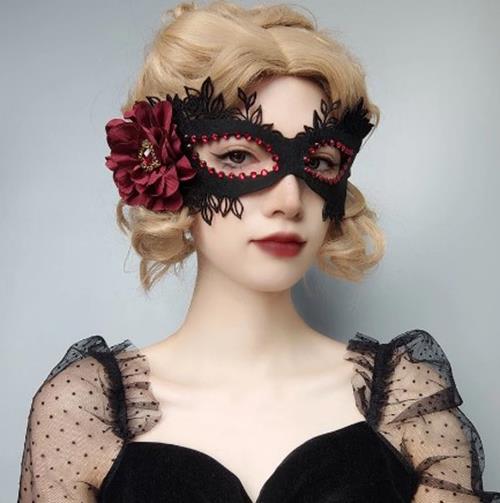 Eye Mask - Die Cut - Black/Red - Rose - Gems - Costume Accessories - Adult Teen