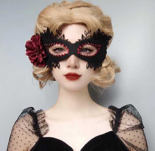 Eye Mask - Die Cut - Black/Red - Rose - Gems - Costume Accessories - Adult Teen