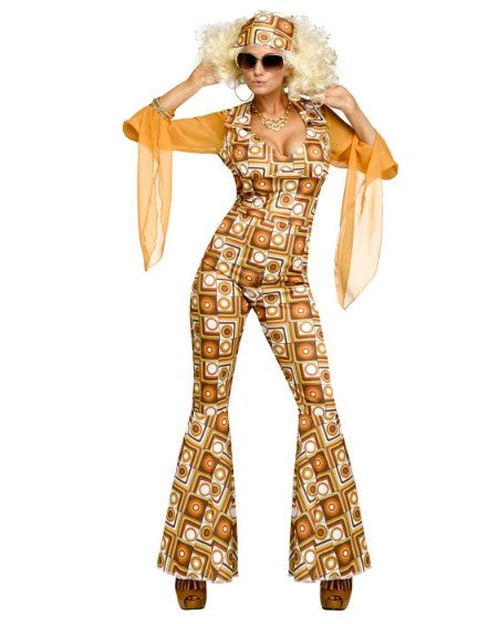 Disco Diva Jumpsuit - 70's - Gold Geo - Costume - Adult - 2 Sizes