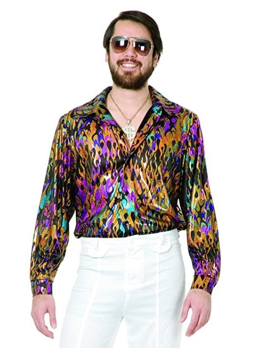 Disco Shirt - Multi-colored Flame - Costume - Adult Plus Size 1X