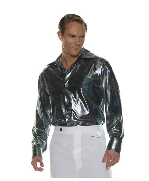 Disco-Shirt – mehrfarbige Linien – Metallic – 1970er – Kostüm – Erwachsene – 2 Größen 