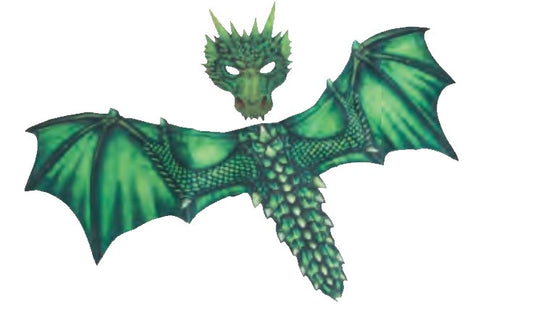 Dragon Mask & Wings Set - Green - Sublimated - Costume Accessory - Teen Adult