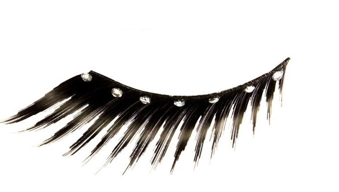 Eyelashes - Feathered - Black - Rhinestones - Cosplay Costume Accessory