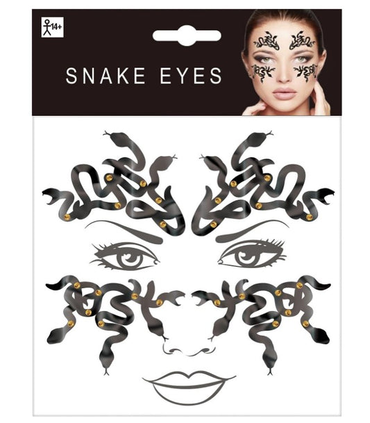 Black Snake Eyes Face & Body Jewels - Medusa - Costume Accessories - One Size