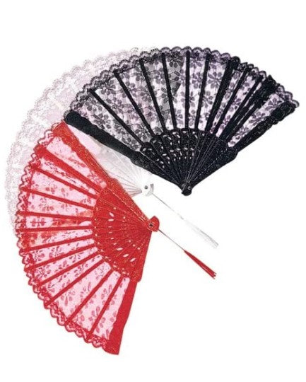 Folding Fan - Lace - Plastic - 9" - Costume Accessory Prop - 3 Colors