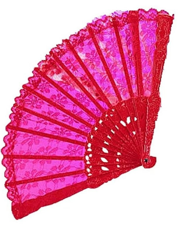 Folding Fan - Lace - Plastic - 9" - Costume Accessory Prop - 3 Colors