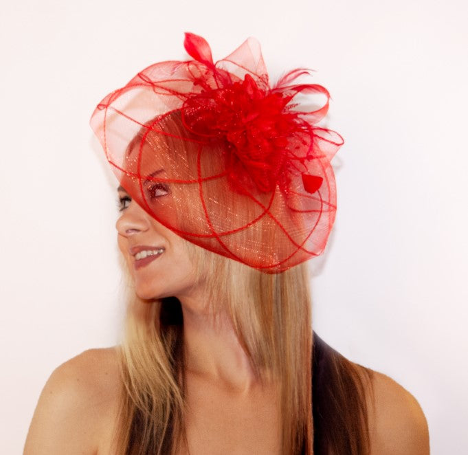 Fascinator - Red or White - Derby - 20's - Costume Accessory - Teen Adult