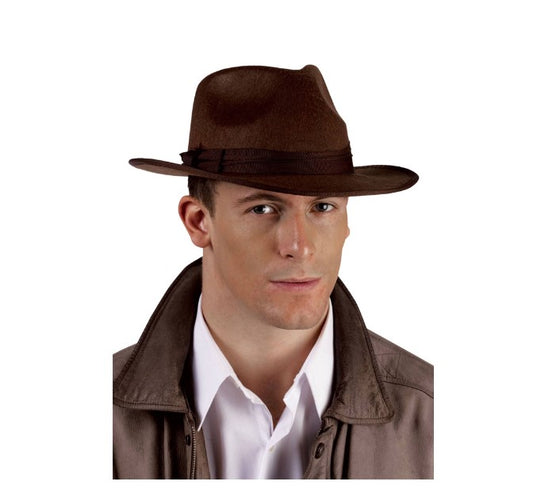 Sombrero Fedora - Marrón - Indiana Jones - Freddy - Accesorio de disfraz - Adulto adolescente