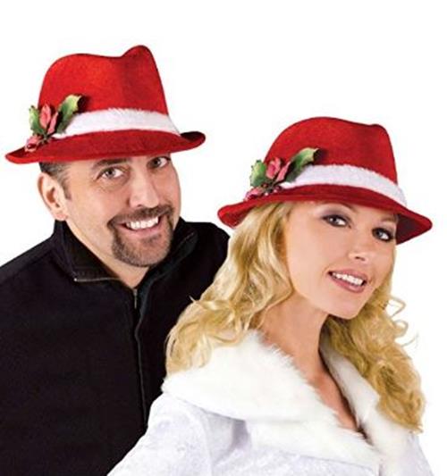 Santa Fedora - Slick - Beflockt - Stechpalme - Kostümzubehör - Erwachsener Teenager