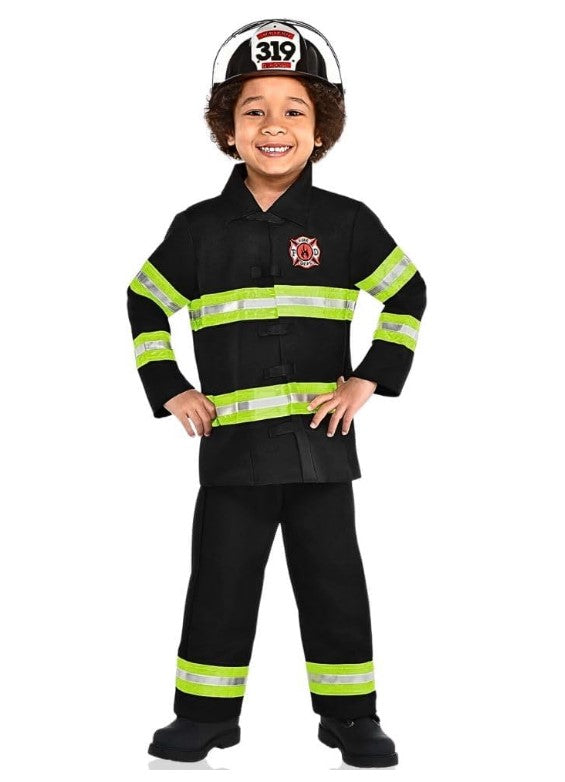 Fire Fighter - Black/Yellow - Unisex Costume - Child - 3 Sizes