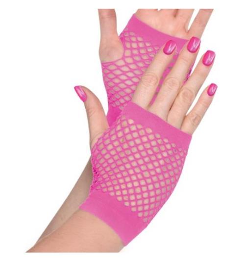 Guantes sin dedos Fishnet - Rosa fuerte - Años 80 - Accesorio de vestuario - Adolescente adulto