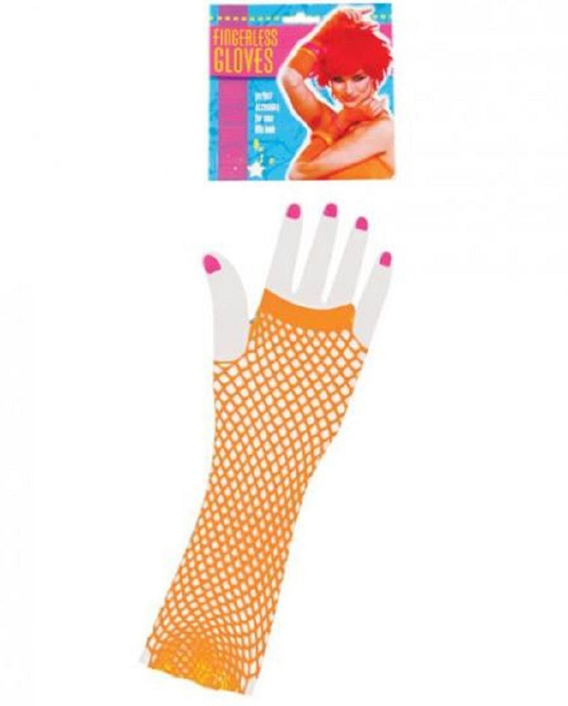 Guantes sin dedos Fishnet - Naranja - Años 80 - Accesorio de vestuario - Adolescente adulto