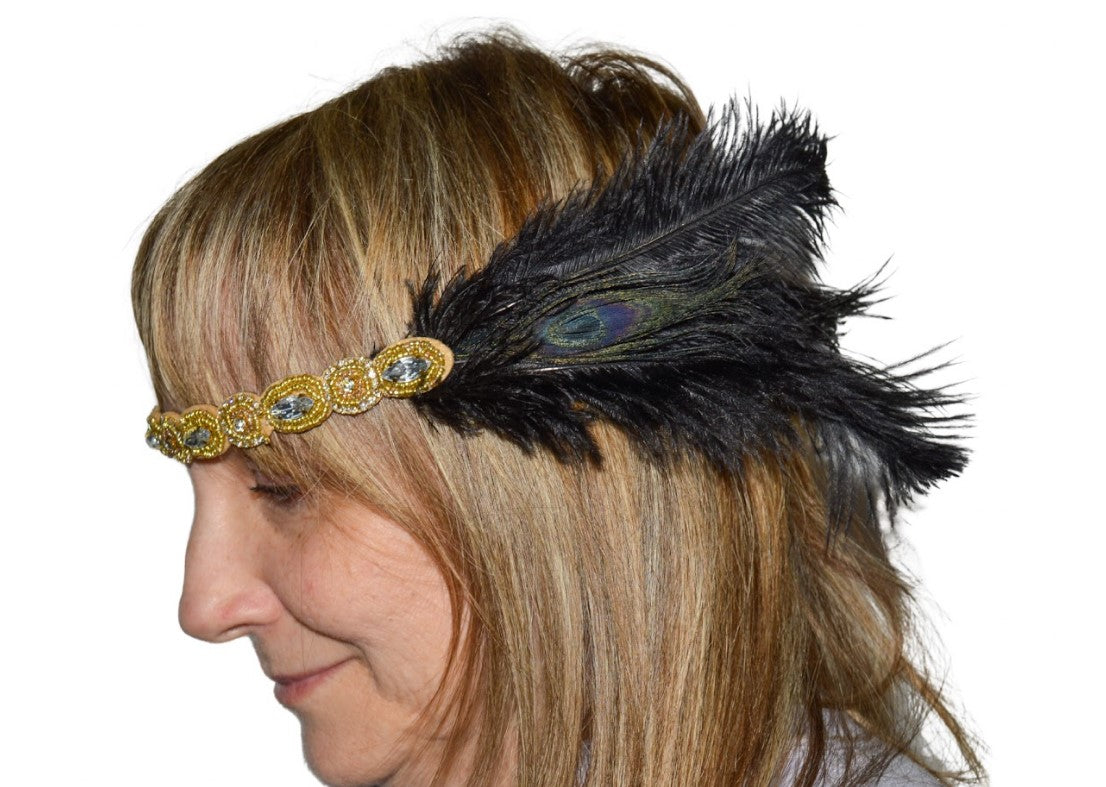 Flapper Headband - Gold - Faux Jewels  - 1920's - Costume Accessory - Teen Adult