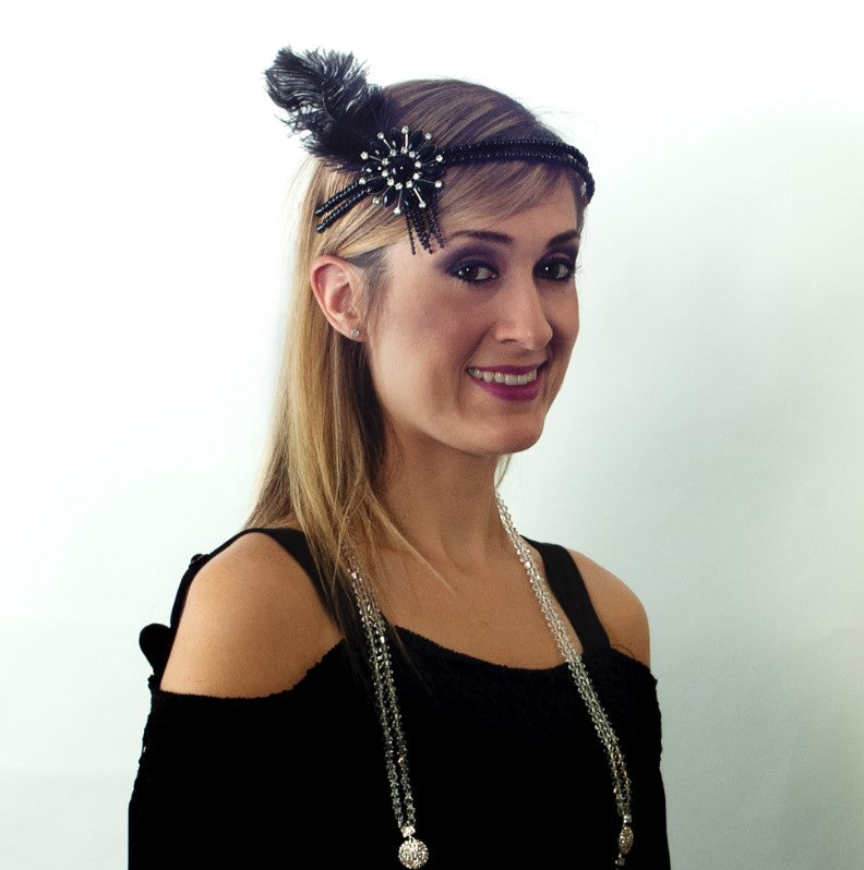 Flapper Headpiece - Black/Silver - 1920's - Costume Accessory - Teen Adult