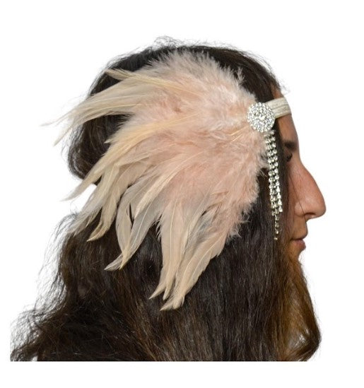 Flapper Headband - Pink - Feather - 1920's - Costume Accessory - Teen Adult