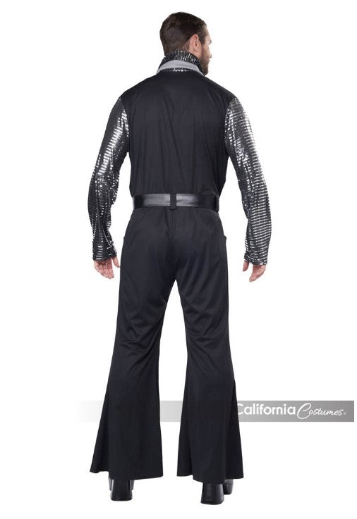 Flashy 70's Style Jumpsuit - Disco - Black/Silver - Costume - Adult - 3 Sizes