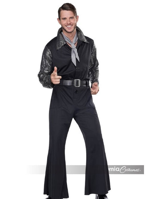 Flashy 70's Style Jumpsuit - Disco - Black/Silver - Costume - Adult - 3 Sizes