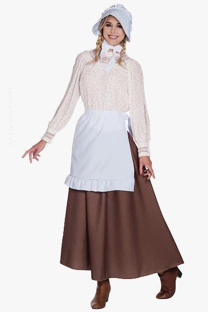 American Colonial Prairie Skirt - Brown/White - Apron - Costume - Adult