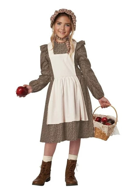 Frontier Settler - Brown Calico - Attached Pinafore - Costume - Girls - 2 Sizes