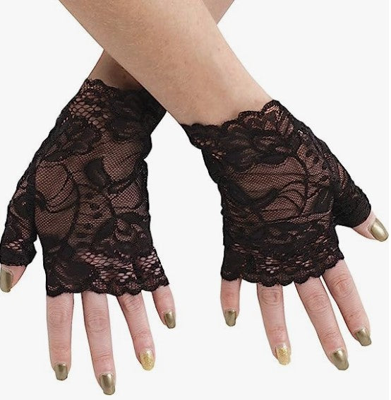 Fingerless Lace Gloves - Black - 1980's - Gothic Steampunk - Adult Teen