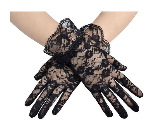 Fingerless Floral Lace Gloves - Black - 80's - Costume Accessories - Adult Teen