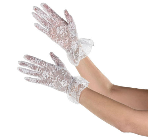 Creepy Doll Lace Gloves - Wrist Length - White - 80's - Costume Accessories