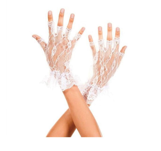 Fingerless Lace Gloves - White - 80's - Deluxe Costume Accessories - Adult Teen