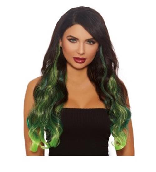 Extensión de cabello - Con clip - Verde degradado/Verde azulado - Rizado - Accesorio de disfraz - Adulto