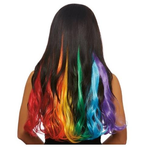 Extensión de cabello - Clip-In - Arco iris - Largo - Orgullo - Accesorio de disfraz - Adulto