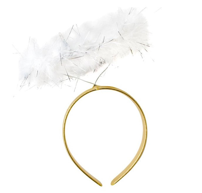 Angel Marabou Halo - Blanco - Tinsel plateado - Accesorio de disfraz - Adolescente adulto