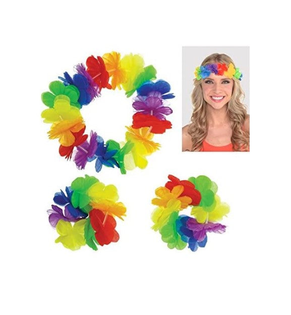Rainbow Hawaiian Accessory Set - Wristlets & Headband - Costume Accessories