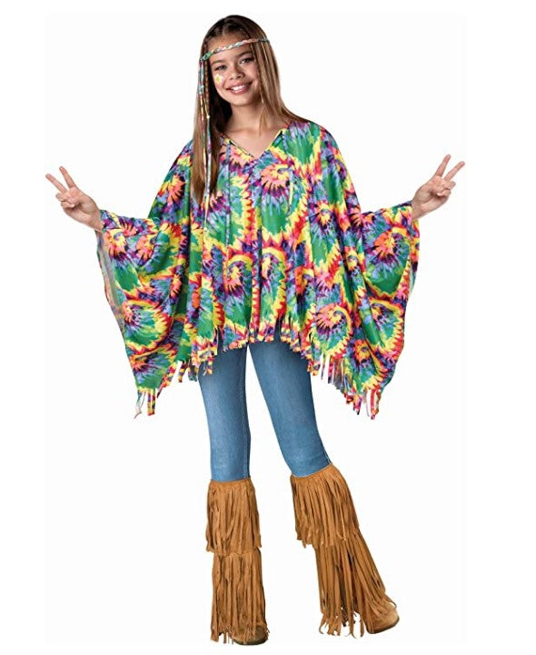 Hippie Tie Dye Poncho & Faux Suede Boot Covers Set - Costume - Child Size