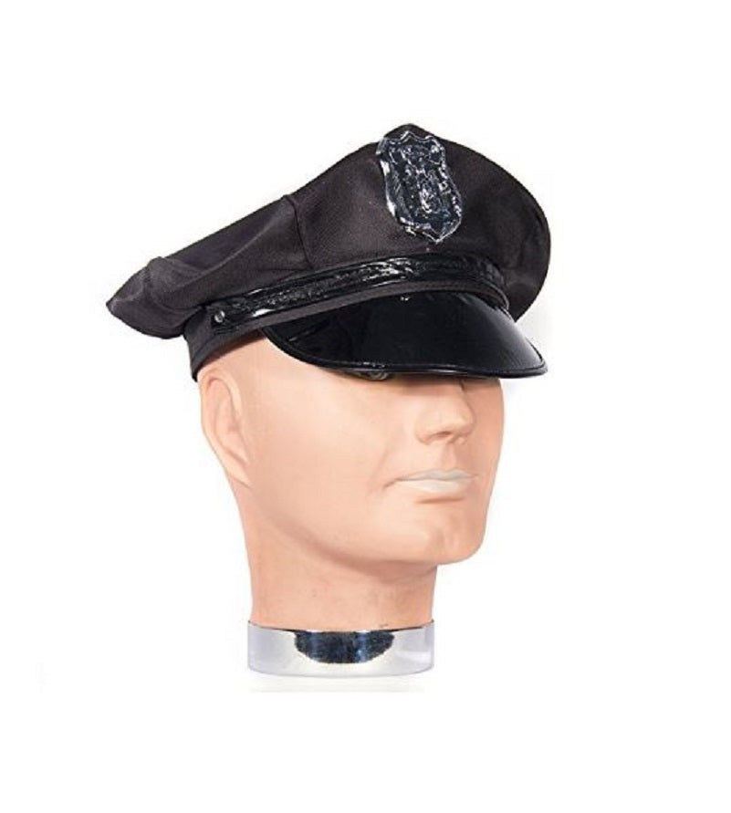 Police Cap - Black - Silver Badge - Costume Accessory - Adult Teen