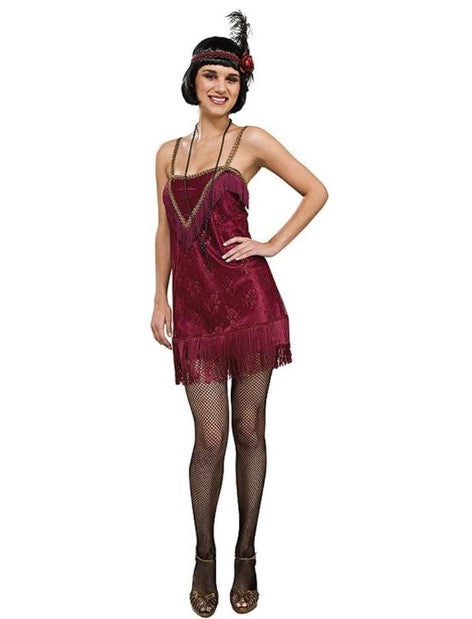 Jazz Diva - 20's - Gatsby - Burgundy/Gold - Costume - Adult - 2 Sizes