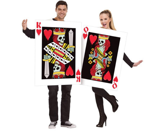 King & Queen of Hearts Cards Set - Skull Design - 2 in 1 - Costume - Adult
