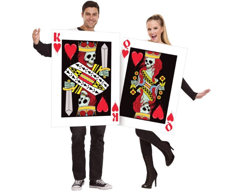 King & Queen of Hearts Cards Set - Skull Design - 2 in 1 - Costume - Adult