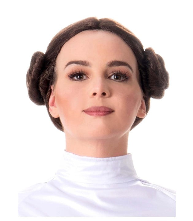 Prinzessin Leia Perücke für Erwachsene – Braun – Space Buns – Kostümzubehör – Erwachsener Teenager