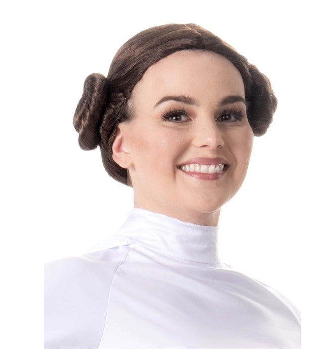 Prinzessin Leia Perücke für Erwachsene – Braun – Space Buns – Kostümzubehör – Erwachsener Teenager