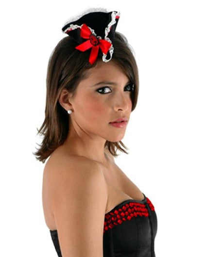 Pirate Mini Hat - Black/Red - Costume Accessory - Adult Teen