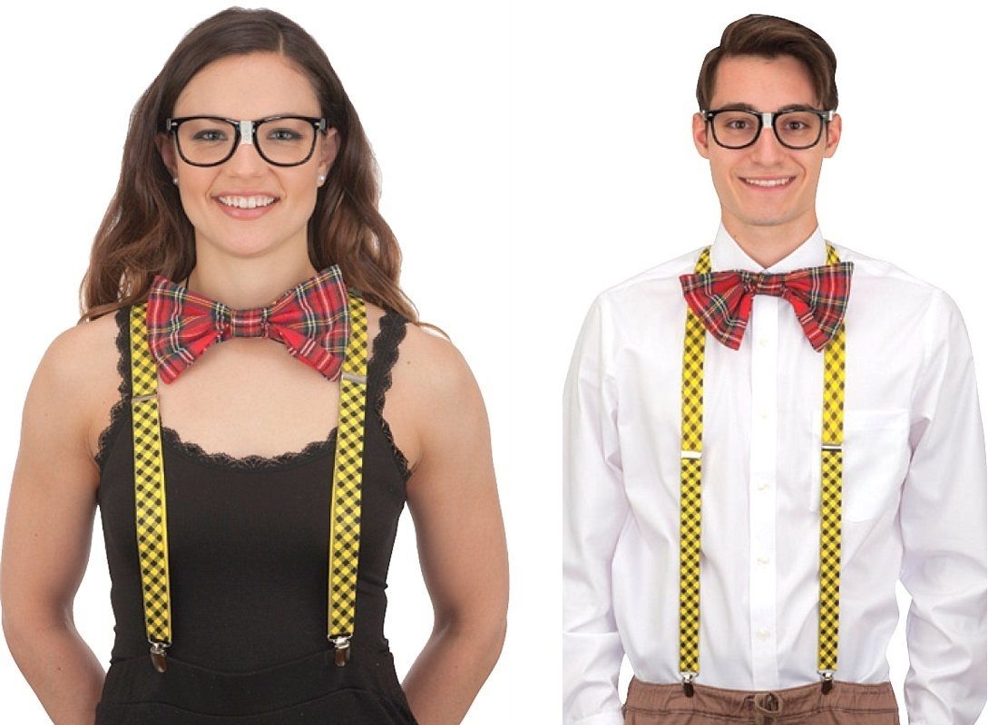 Nerd Set - Glasses - Bow Tie - Suspenders - Costume Accessories - One Size